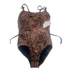 Time and Tru Leopard‎ Print One Piece Swimsuit Women's Size L (12-14) NWT